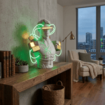 Neon Circuit Bust Sculpture Table Lamp – Classical Form with Cyber LED Accents