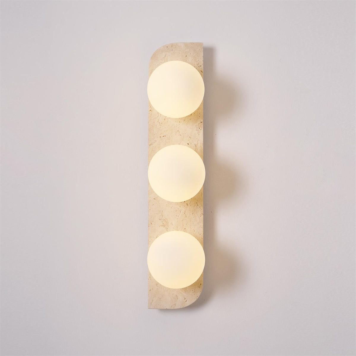 Elysian Travertine Wall Sconce with Glass Globes – Modern Natural Stone Lighting