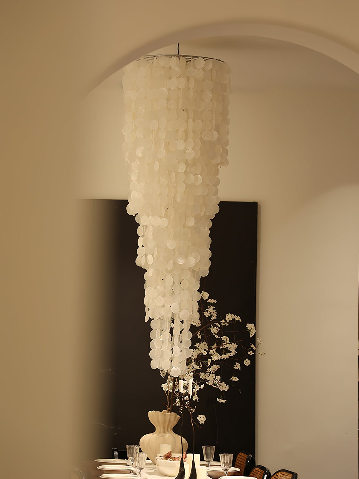 Nerida Shell Chandelier — Natural Shell & Gold Ring Pendant Light