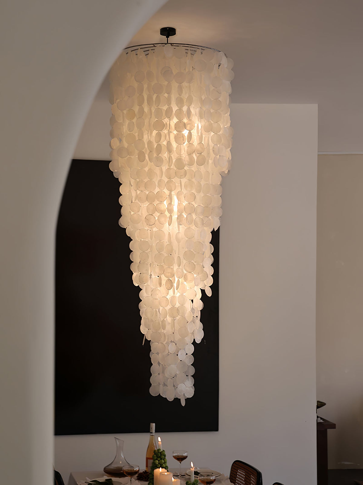 Nerida Shell Chandelier — Natural Shell & Gold Ring Pendant Light