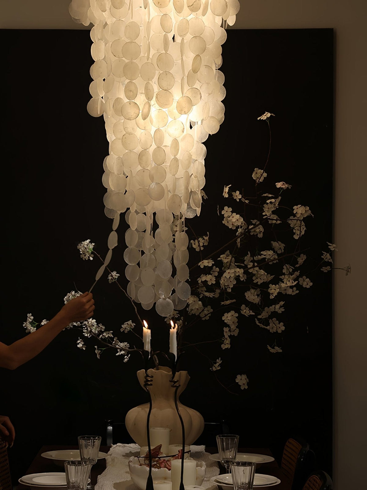 Nerida Shell Chandelier — Natural Shell & Gold Ring Pendant Light