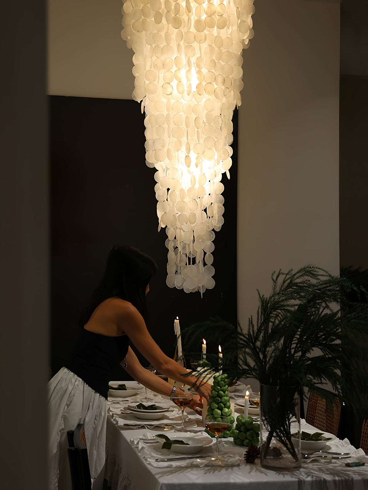 Nerida Shell Chandelier — Natural Shell & Gold Ring Pendant Light