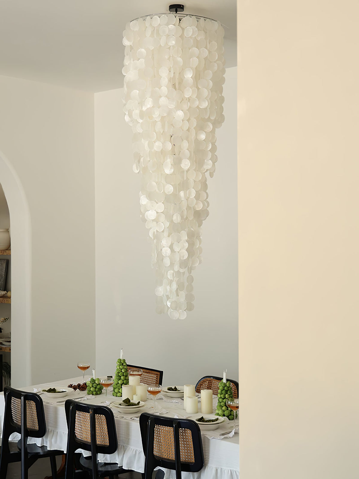 Nerida Shell Chandelier — Natural Shell & Gold Ring Pendant Light
