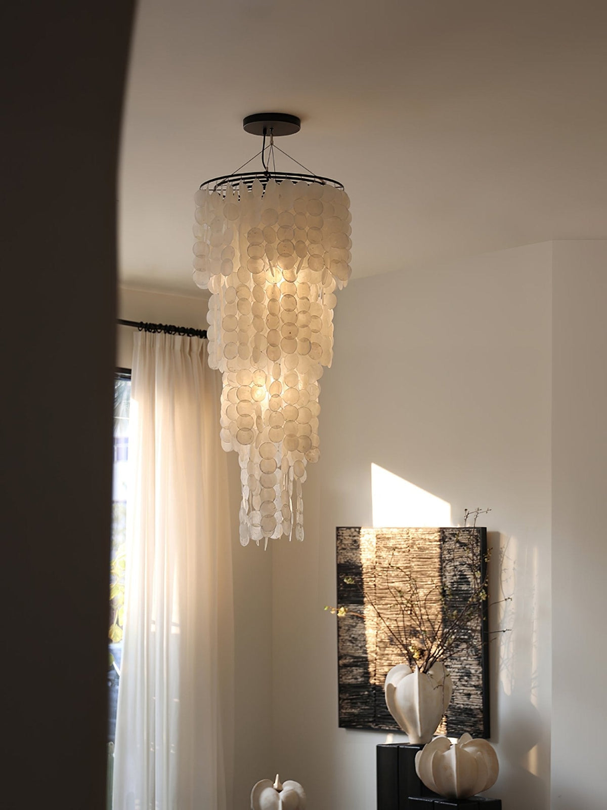 Nerida Shell Chandelier — Natural Shell & Gold Ring Pendant Light