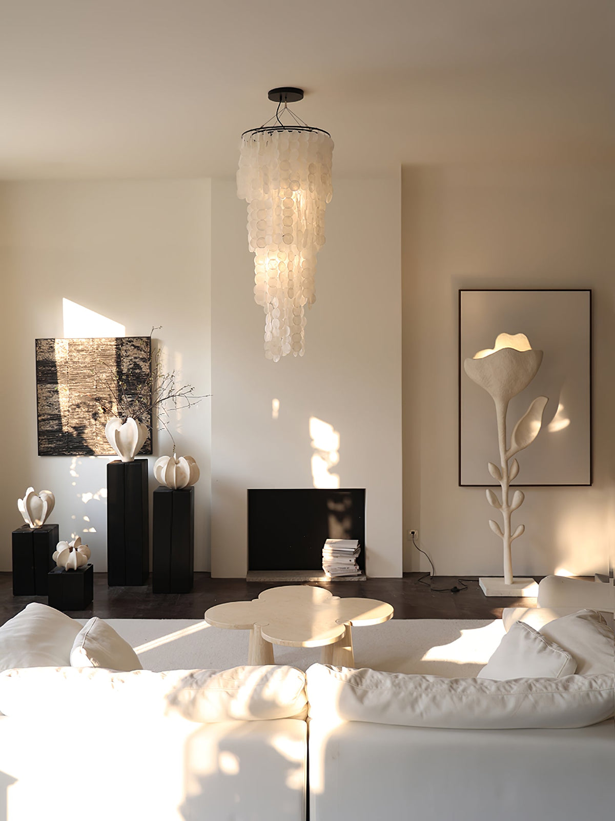 Nerida Shell Chandelier — Natural Shell & Gold Ring Pendant Light