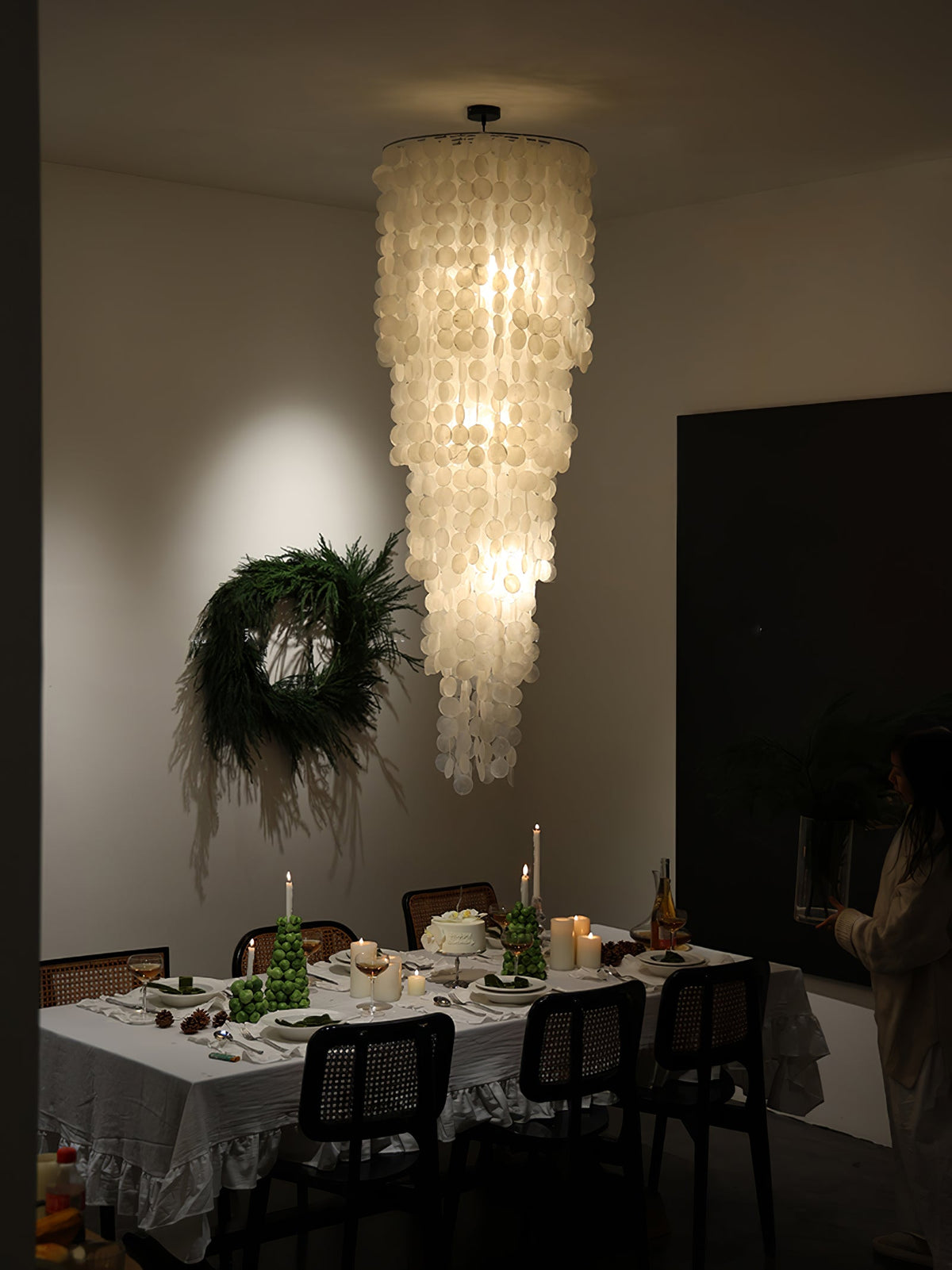 Nerida Shell Chandelier — Natural Shell & Gold Ring Pendant Light