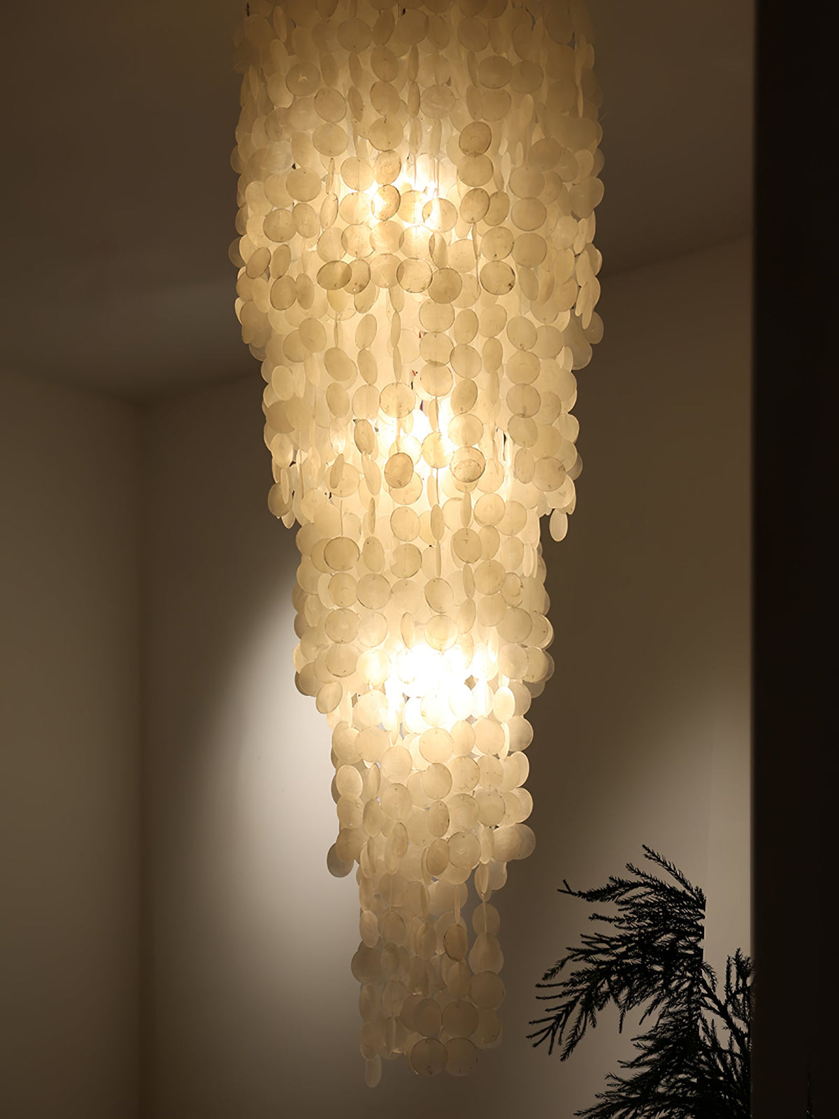 Nerida Shell Chandelier — Natural Shell & Gold Ring Pendant Light