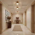 Nerio Travertine Dome Ceiling Light with Wooden Accent