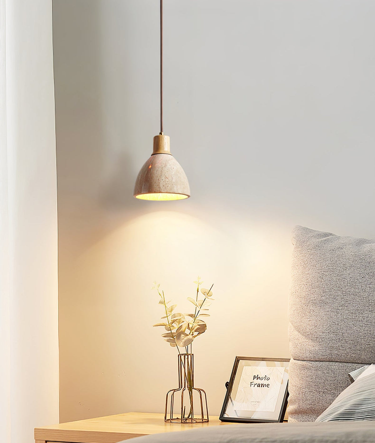 Nerio Pendant Light in Natural Travertine and Wood