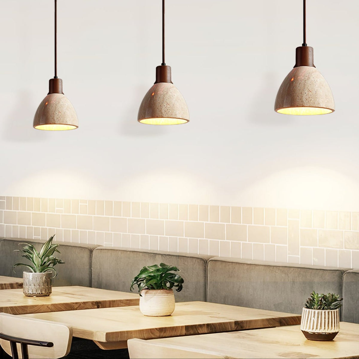 Nerio Pendant Light in Natural Travertine and Wood