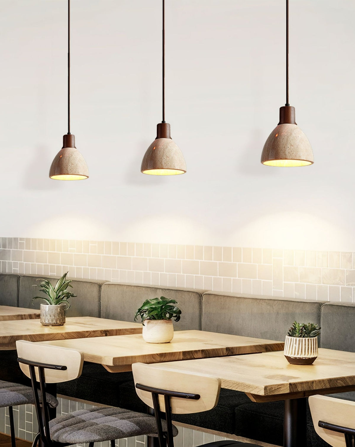 Nerio Pendant Light in Natural Travertine and Wood