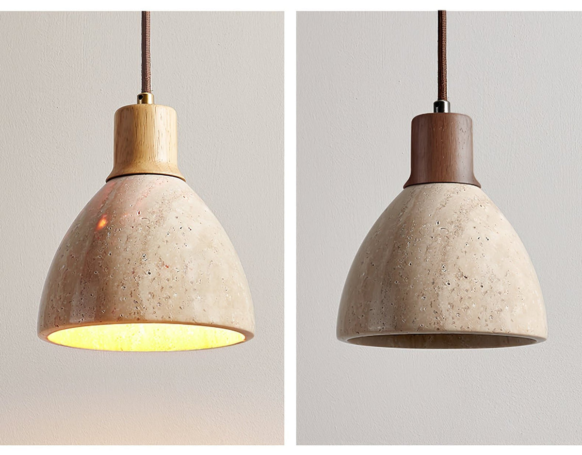 Nerio Pendant Light in Natural Travertine and Wood