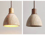 Nerio Pendant Light in Natural Travertine and Wood