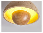 Nerio Travertine Dome Ceiling Light with Wooden Accent