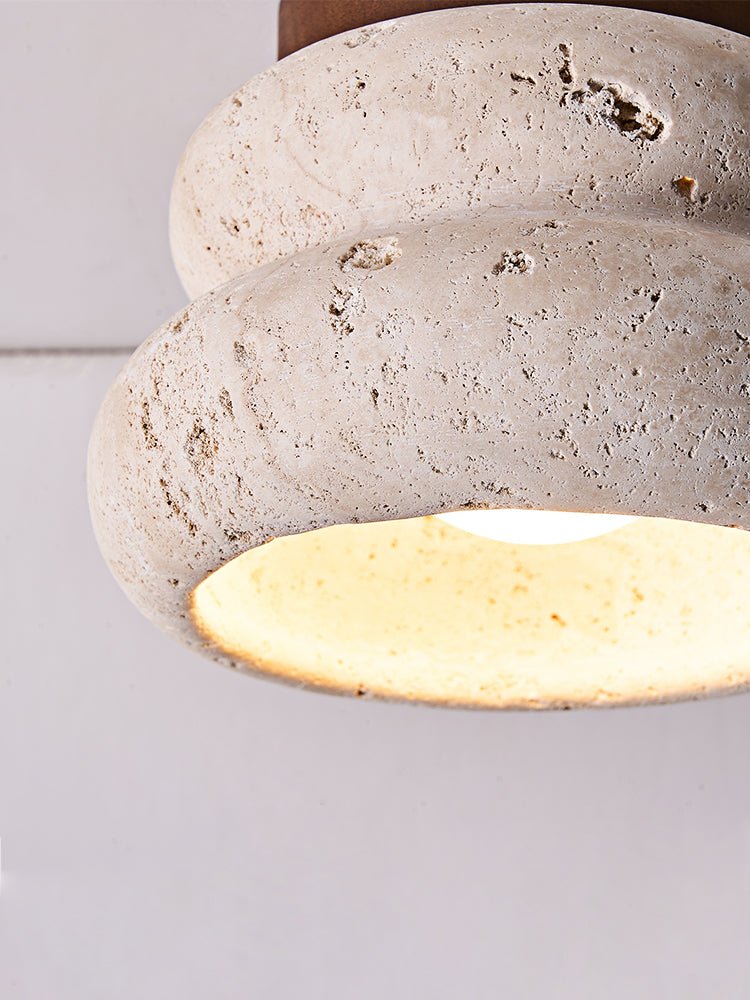 Neris Ceiling Light in Yellow Travertine and Walnut