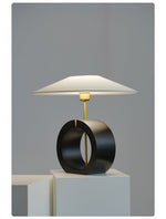 Neris Sculptural Table Lamp with Wooden Base and Brass Stem
