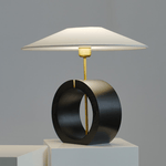 Neris Sculptural Table Lamp with Wooden Base and Brass Stem