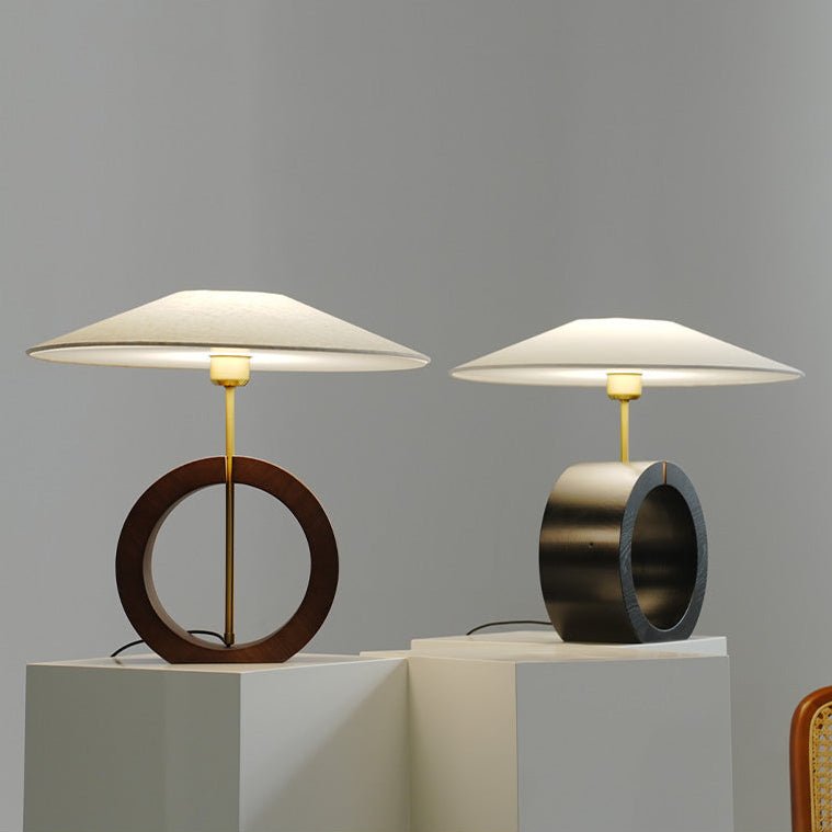 Neris Sculptural Table Lamp with Wooden Base and Brass Stem
