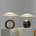 Neris Sculptural Table Lamp with Wooden Base and Brass Stem