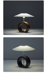 Neris Sculptural Table Lamp with Wooden Base and Brass Stem