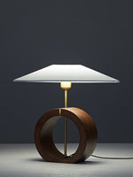Neris Sculptural Table Lamp with Wooden Base and Brass Stem