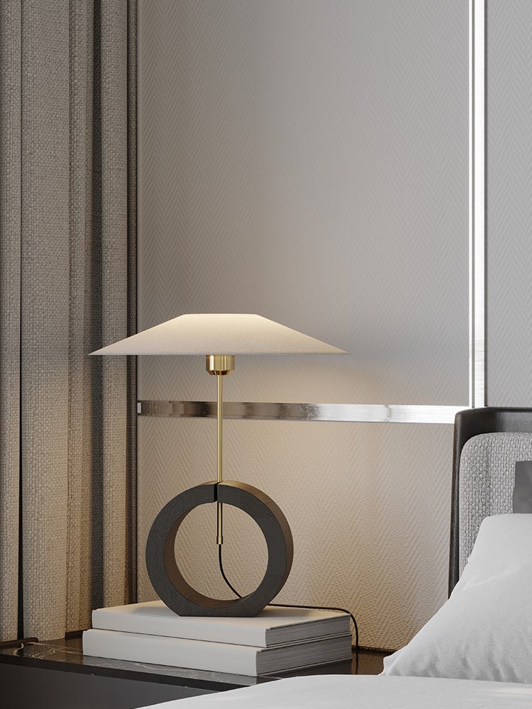 Neris Sculptural Table Lamp with Wooden Base and Brass Stem