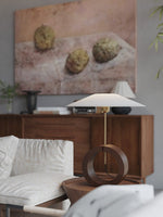 Neris Sculptural Table Lamp with Wooden Base and Brass Stem