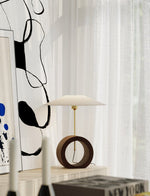 Neris Sculptural Table Lamp with Wooden Base and Brass Stem