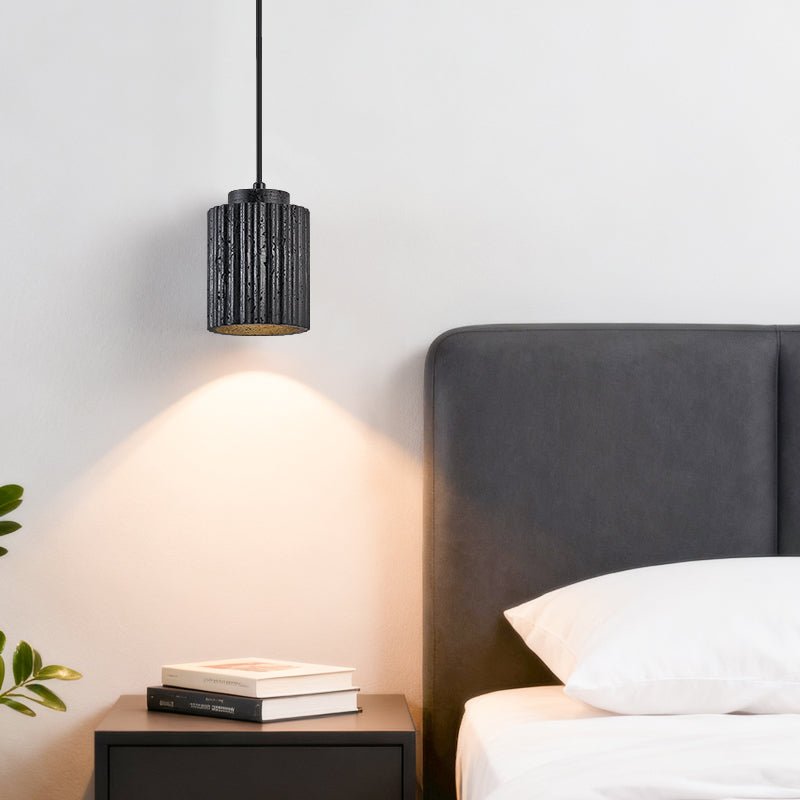 Nero Ridge Pendant Light – Black Travertine Modern Hanging Lamp