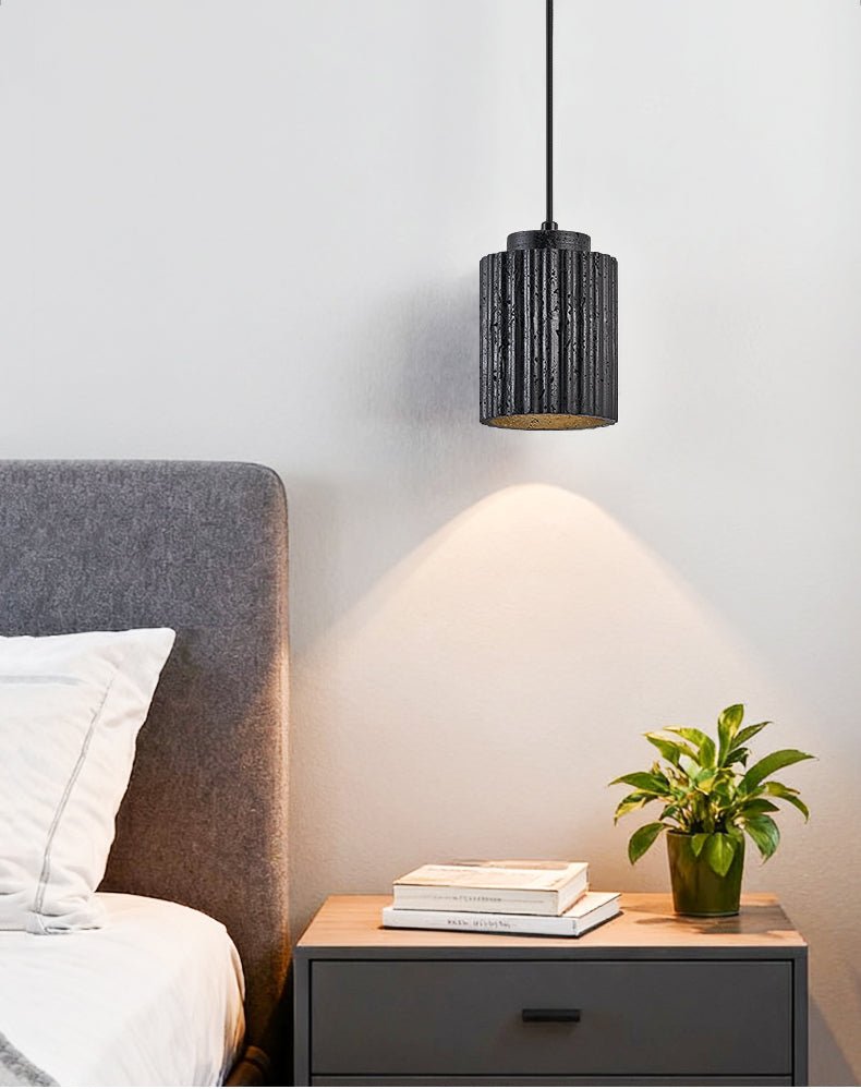 Nero Ridge Pendant Light – Black Travertine Modern Hanging Lamp