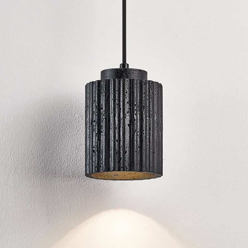 Nero Ridge Pendant Light – Black Travertine Modern Hanging Lamp