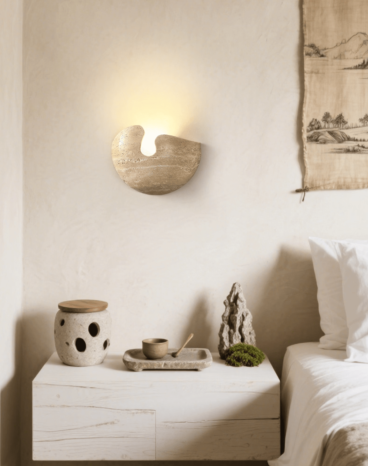 Nesa Travertine Stone Wall Sconce — Sculptural Ambient Lighting for Modern Interiors