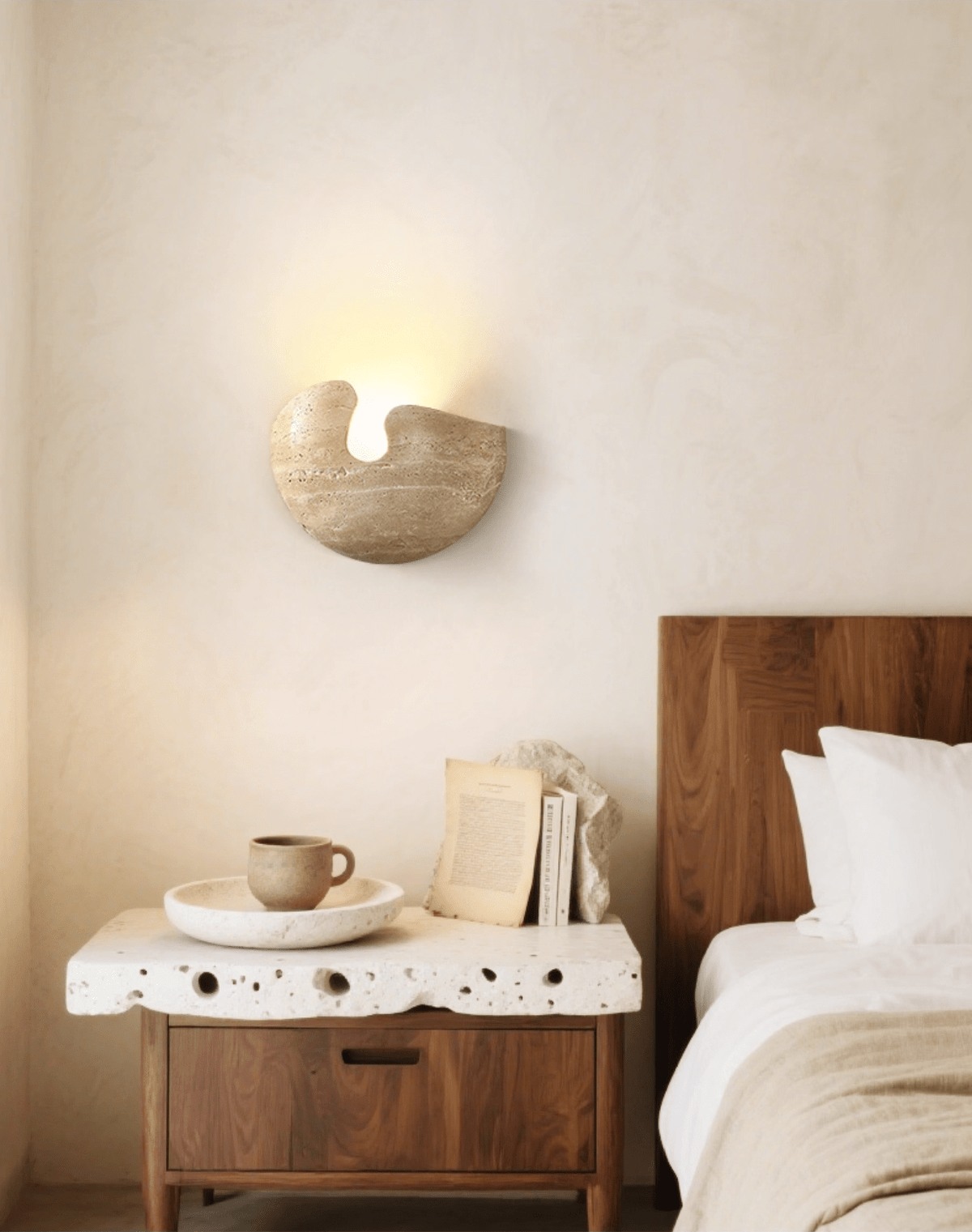Nesa Travertine Stone Wall Sconce — Sculptural Ambient Lighting for Modern Interiors