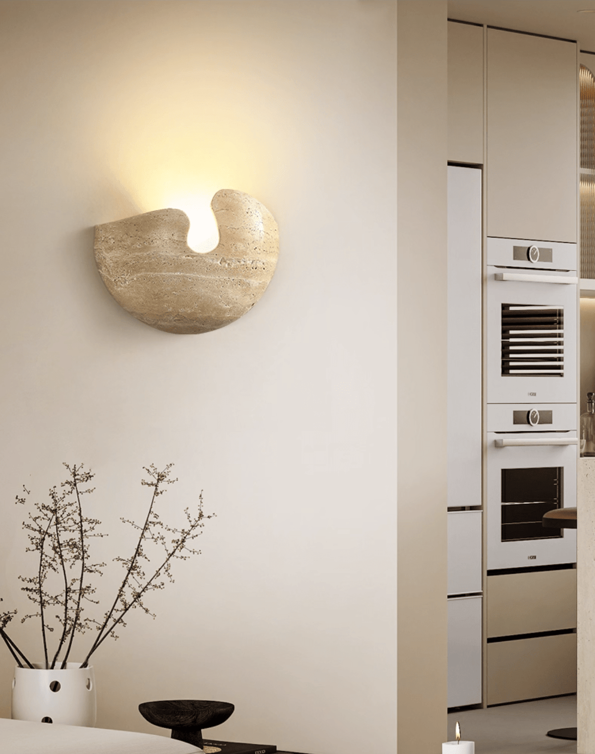 Nesa Travertine Stone Wall Sconce — Sculptural Ambient Lighting for Modern Interiors