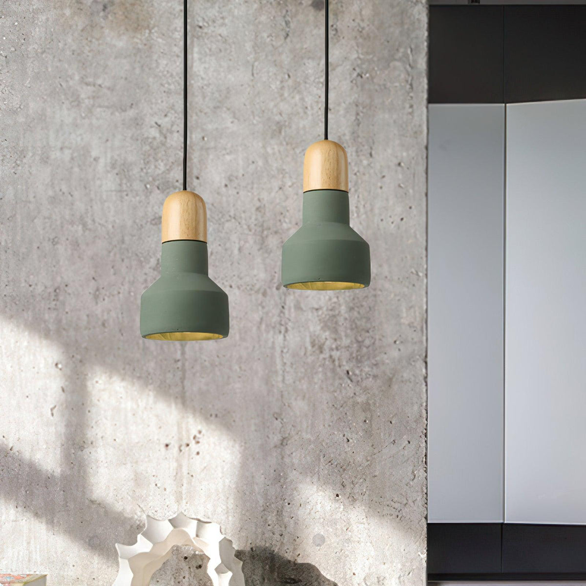 Nessa Wood Pendant Light – Sculptural Cement & Wood Island Pendant for Modern Interiors