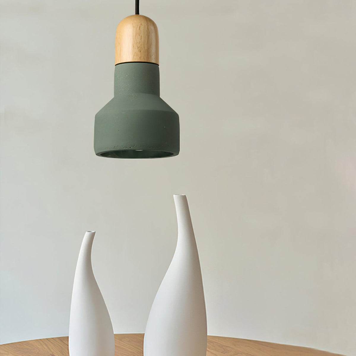 Nessa Wood Pendant Light – Sculptural Cement & Wood Island Pendant for Modern Interiors