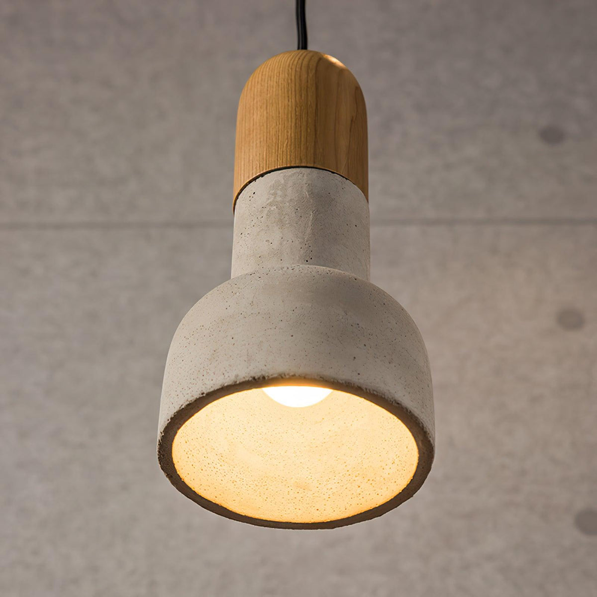 Nessa Wood Pendant Light – Sculptural Cement & Wood Island Pendant for Modern Interiors