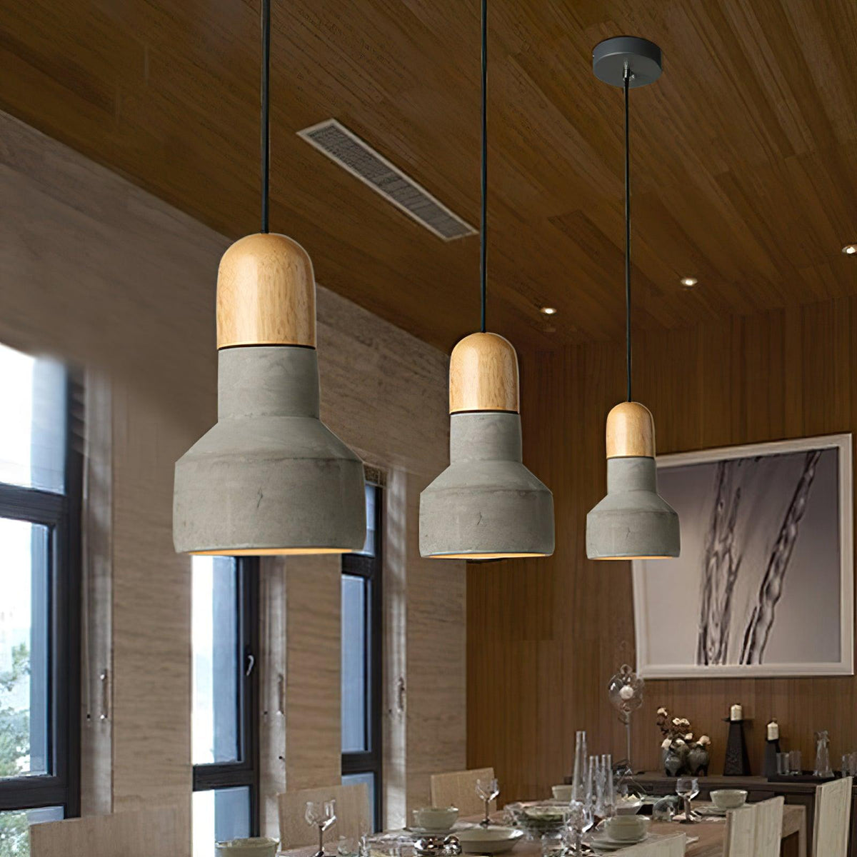 Nessa Wood Pendant Light – Sculptural Cement & Wood Island Pendant for Modern Interiors