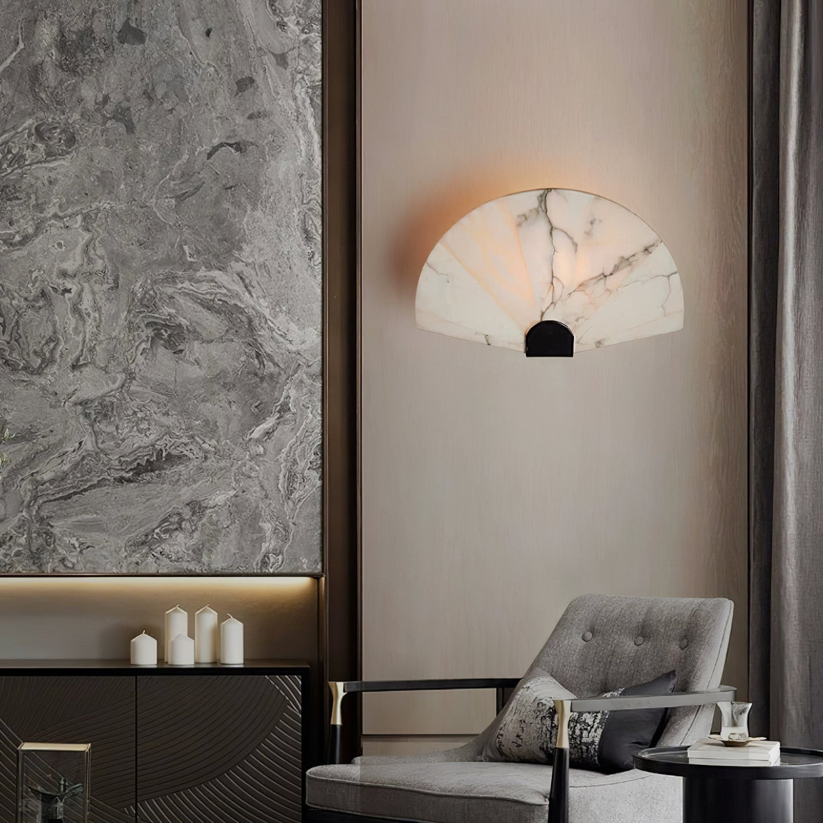 Nevora Alabaster Wall Sconce – Modern Minimalist Fan-Shaped Wall Light