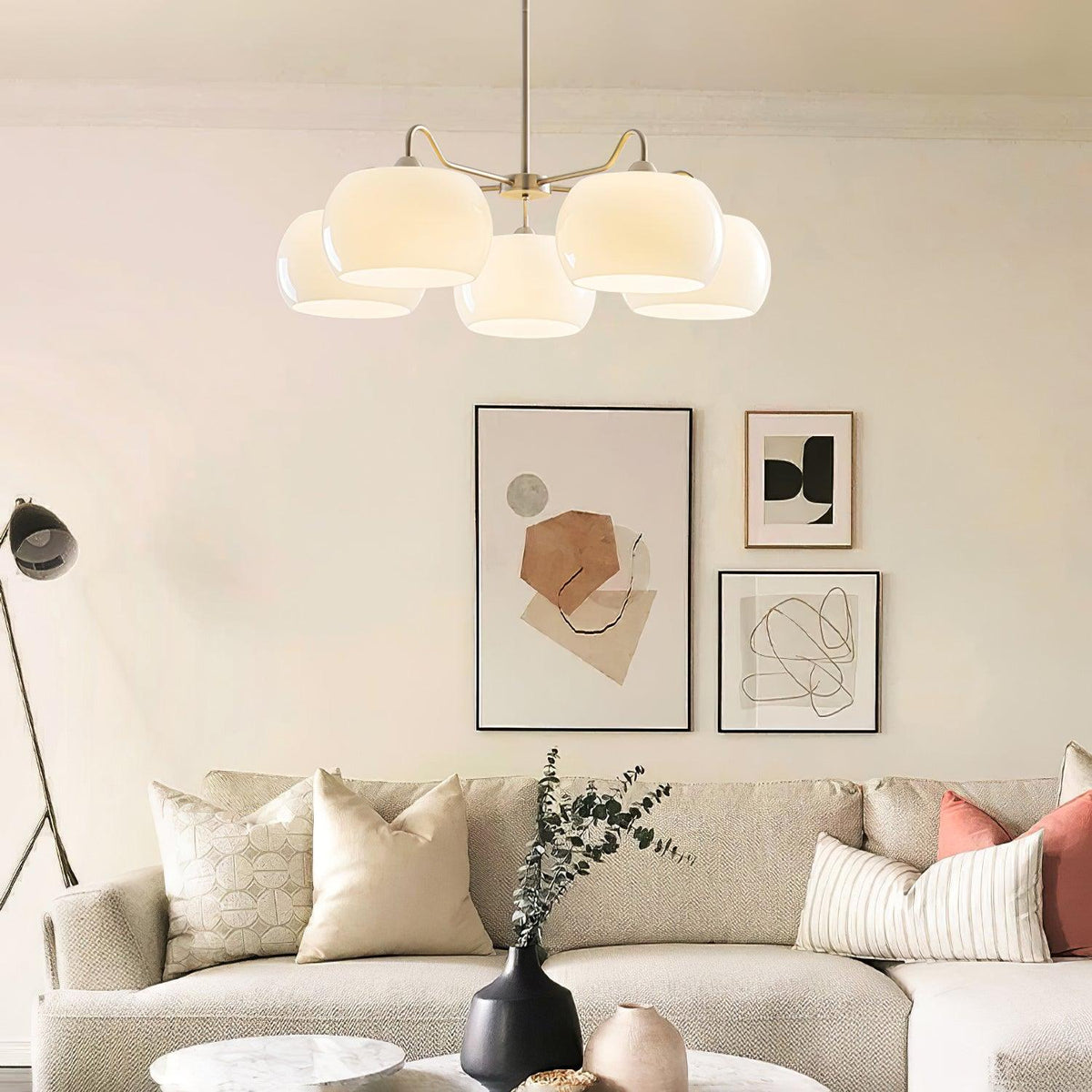 Nickel Persimmon Glass Chandelier – Modern 3 or 5-Light Pendant for Dining Room and Kitchen Island