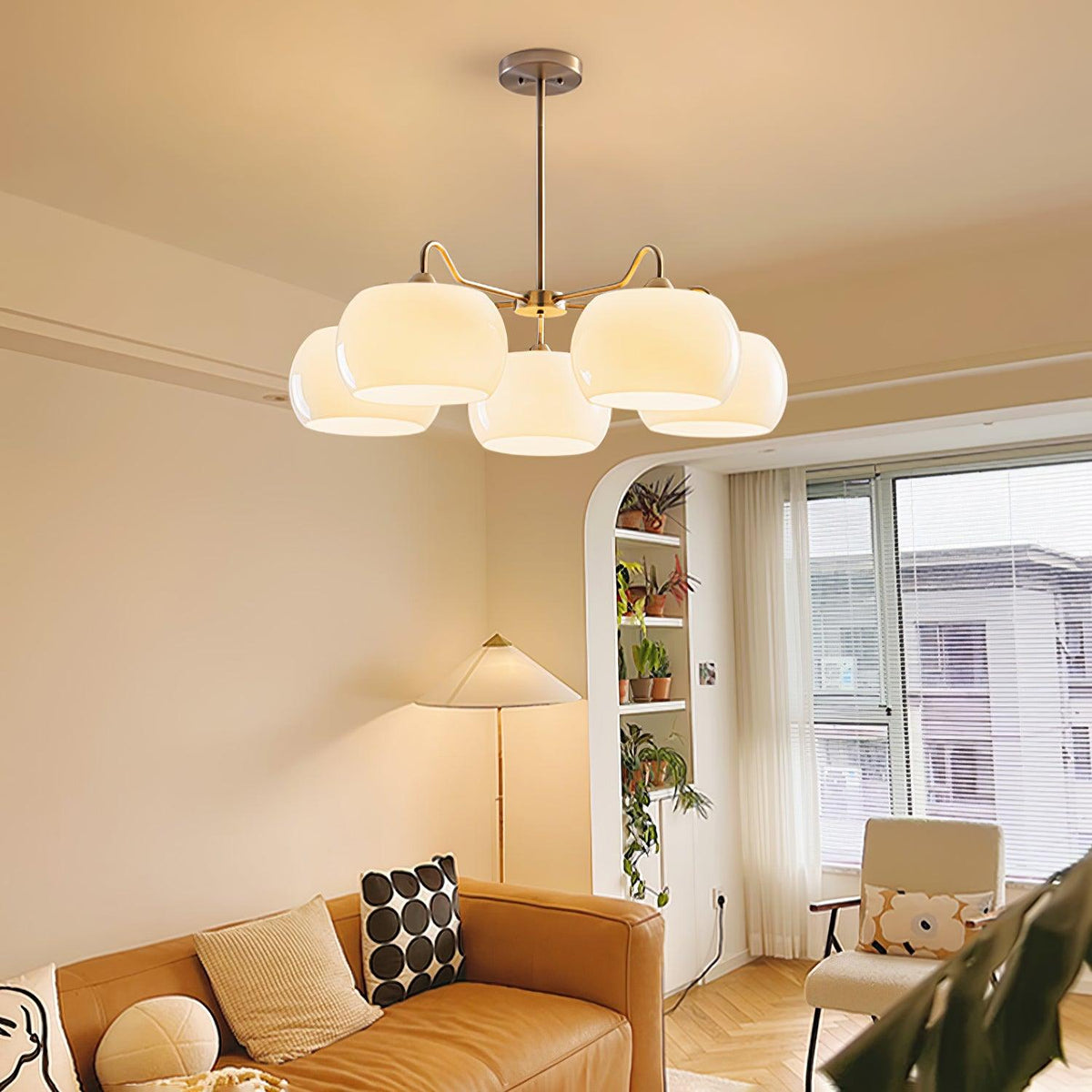 Nickel Persimmon Glass Chandelier – Modern 3 or 5-Light Pendant for Dining Room and Kitchen Island