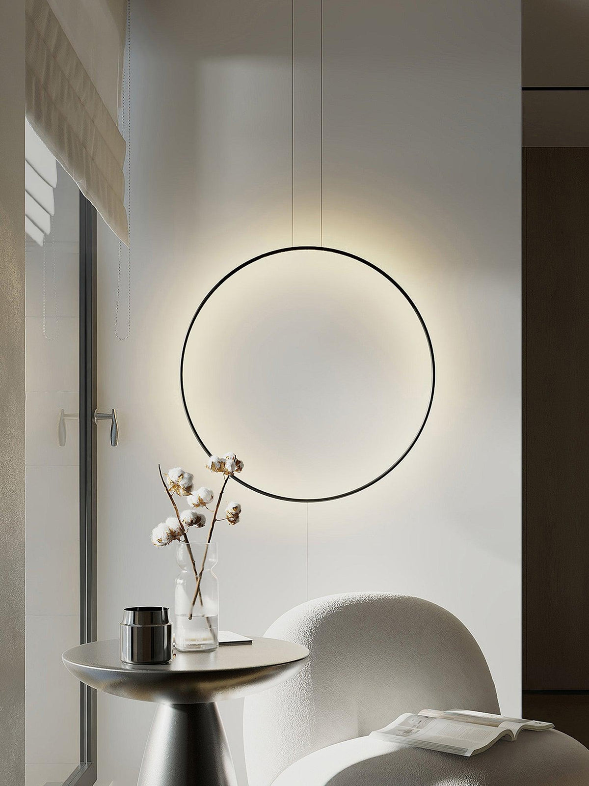Nightfall Circle LED Pendant Light – Modern Black Metal Hanging Lamp
