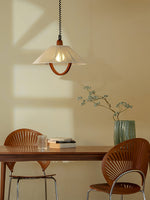 Nimbus Arc Pendant Light – Pleated Fabric Shade with Wood Accent