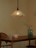 Nimbus Arc Pendant Light – Pleated Fabric Shade with Wood Accent
