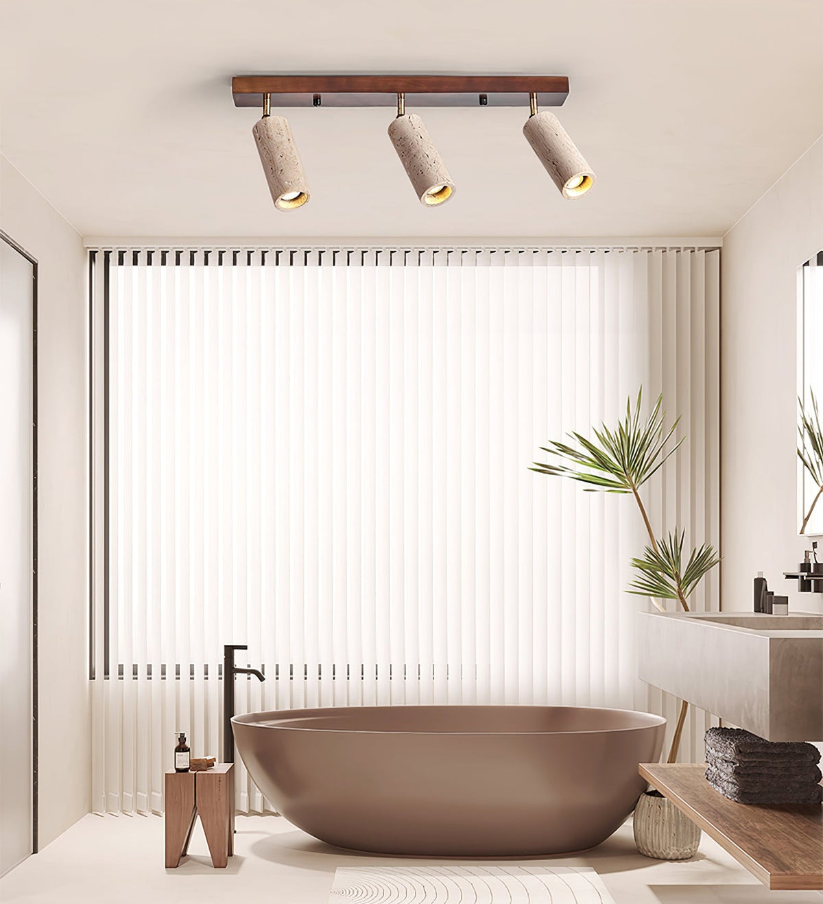 Nimbus Ceiling Spotlight in Walnut and Travertine