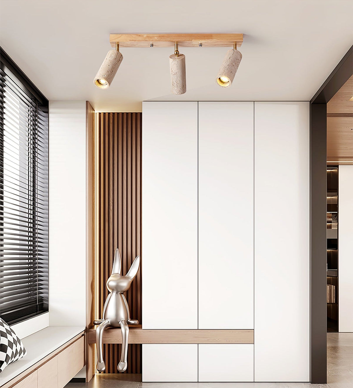 Nimbus Ceiling Spotlight in Walnut and Travertine