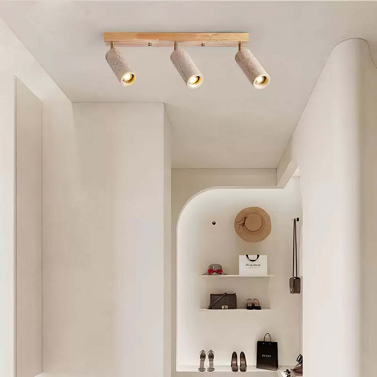 Nimbus Ceiling Spotlight in Walnut and Travertine