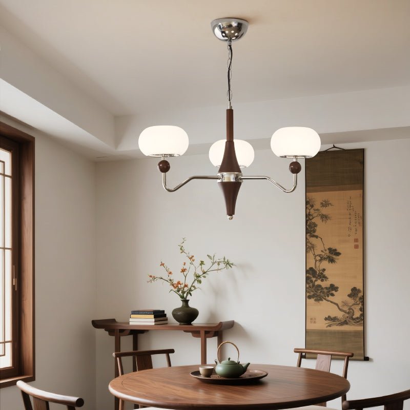 Nimira Modern Wood & Glass Chandelier – 8-Light Sculptural Pendant