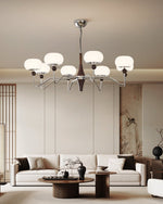 Nimira Modern Wood & Glass Chandelier – 8-Light Sculptural Pendant