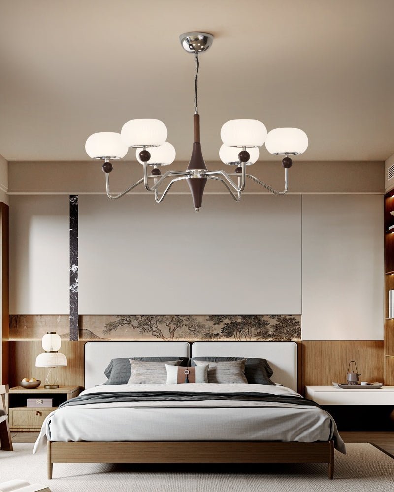 Nimira Modern Wood & Glass Chandelier – 8-Light Sculptural Pendant